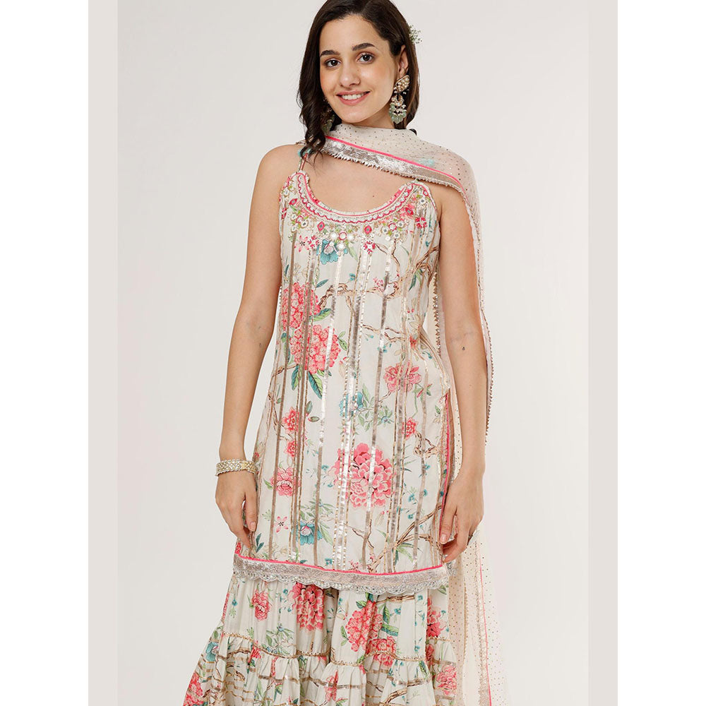 Gopi Vaid Ivory Kahini Strappy Kurta with Sharara and Dupatta