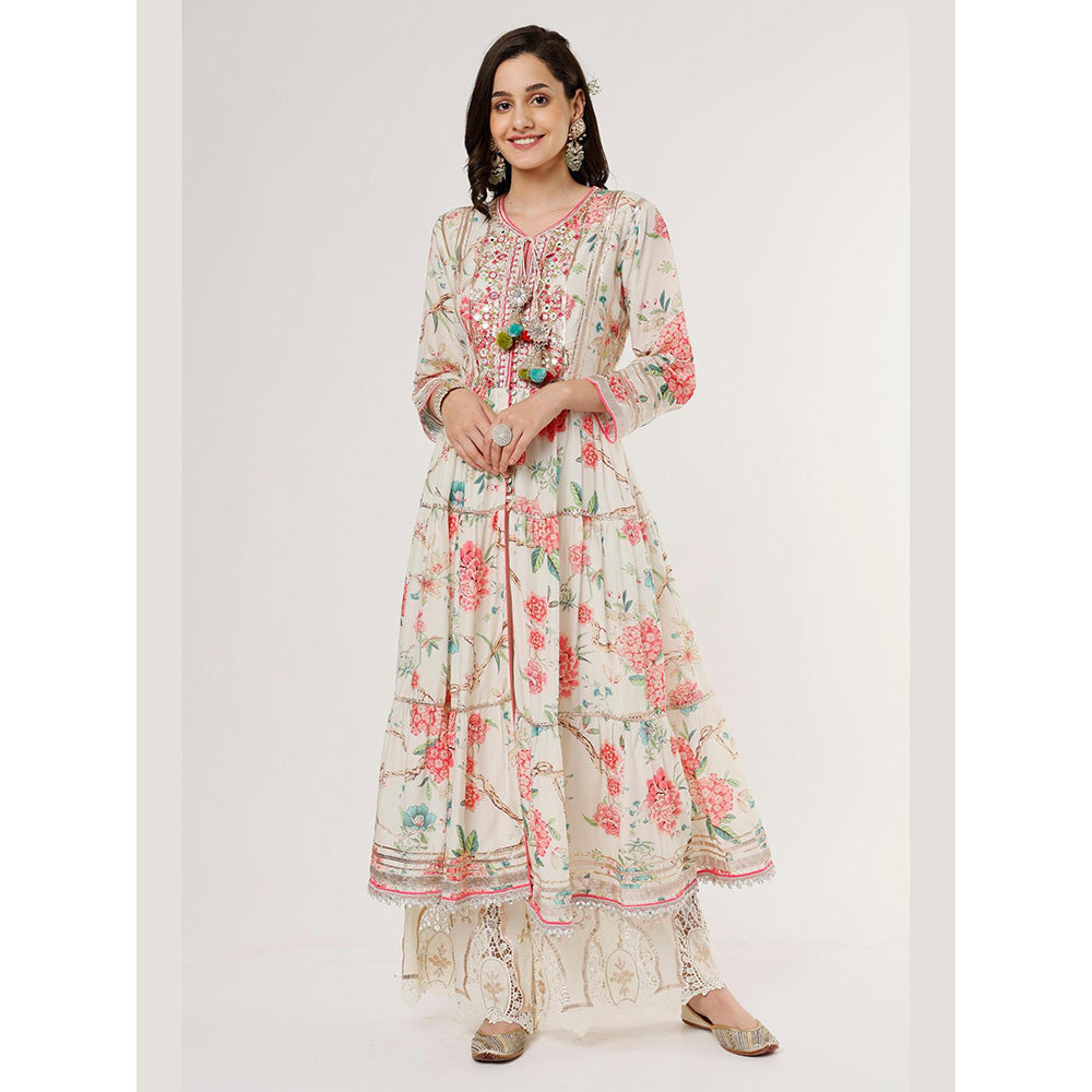 Gopi Vaid Ivory Madhu Tiered Ag Kurta with Palazzo