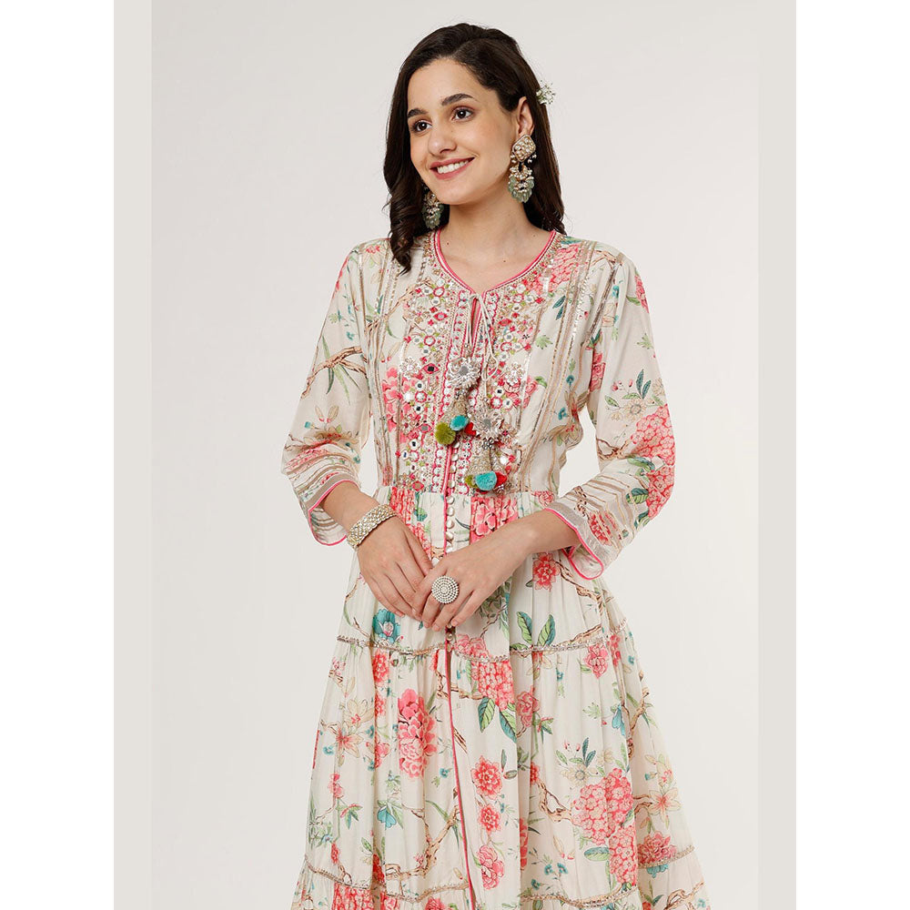 Gopi Vaid Ivory Madhu Tiered Ag Kurta with Palazzo