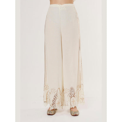 Gopi Vaid Ivory Madhu Tiered Ag Kurta with Palazzo