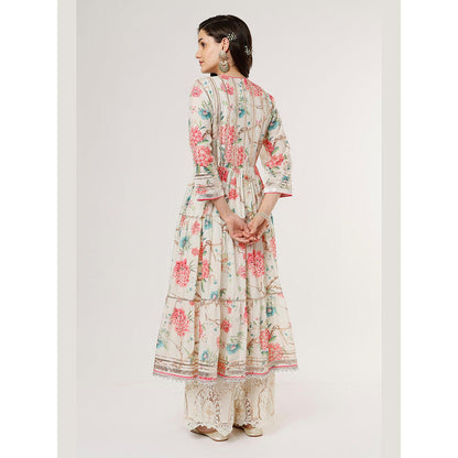 Gopi Vaid Ivory Madhu Tiered Ag Kurta with Palazzo