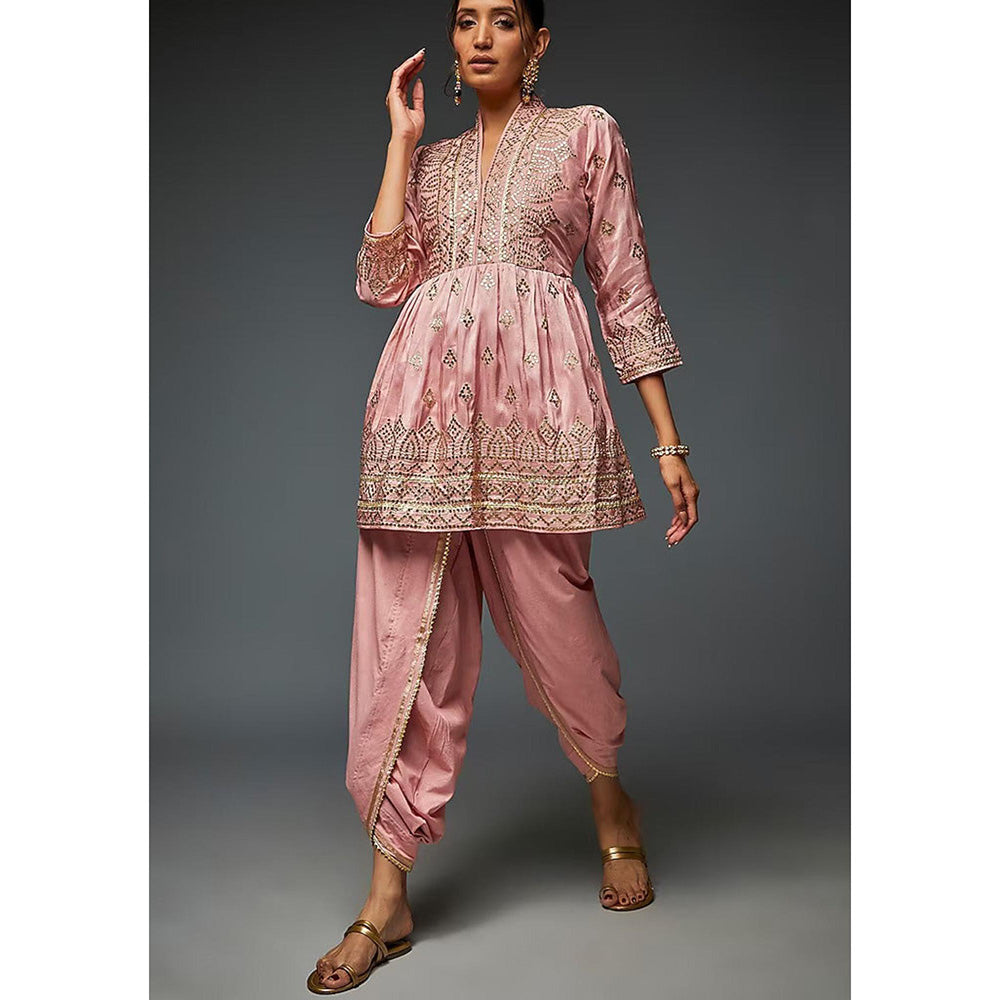 Gopi Vaid Pink Kiara Short Peplum with Dhoti