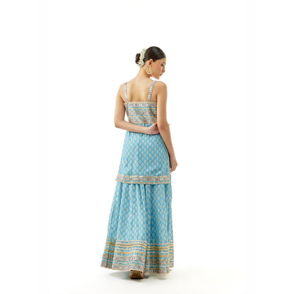 Gopi Vaid Blue Nitya Strappy Kurta with Sharara and Dupatta
