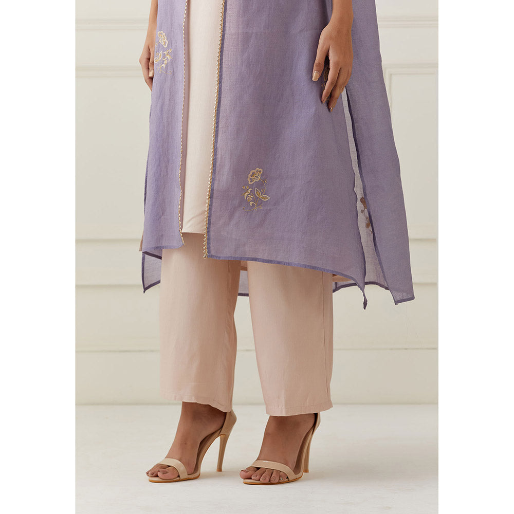 GRASS & SUNSHINE Lavender Chanderi Embroidered Jacket with Kurta and Pant (Set of 3)