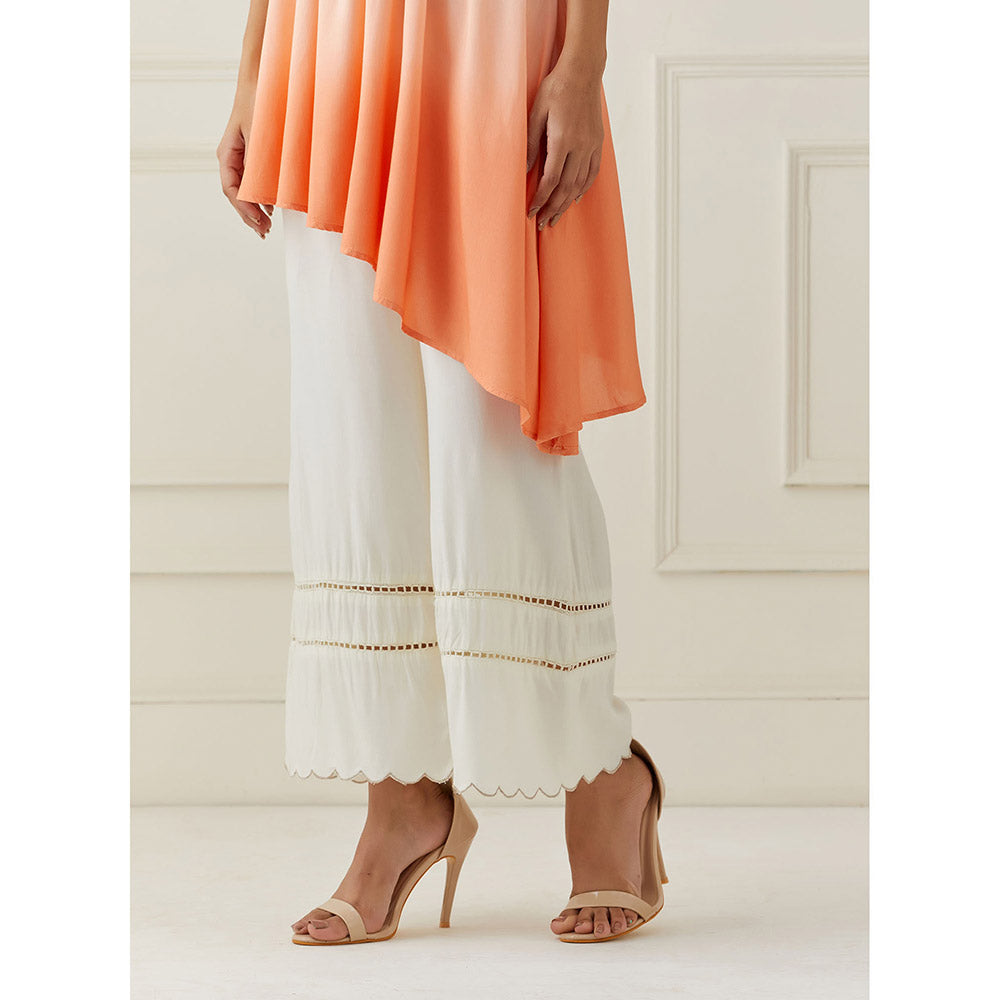 GRASS & SUNSHINE one Shoulder Ombre Kurta with Scalloped Pant (Set of 2)