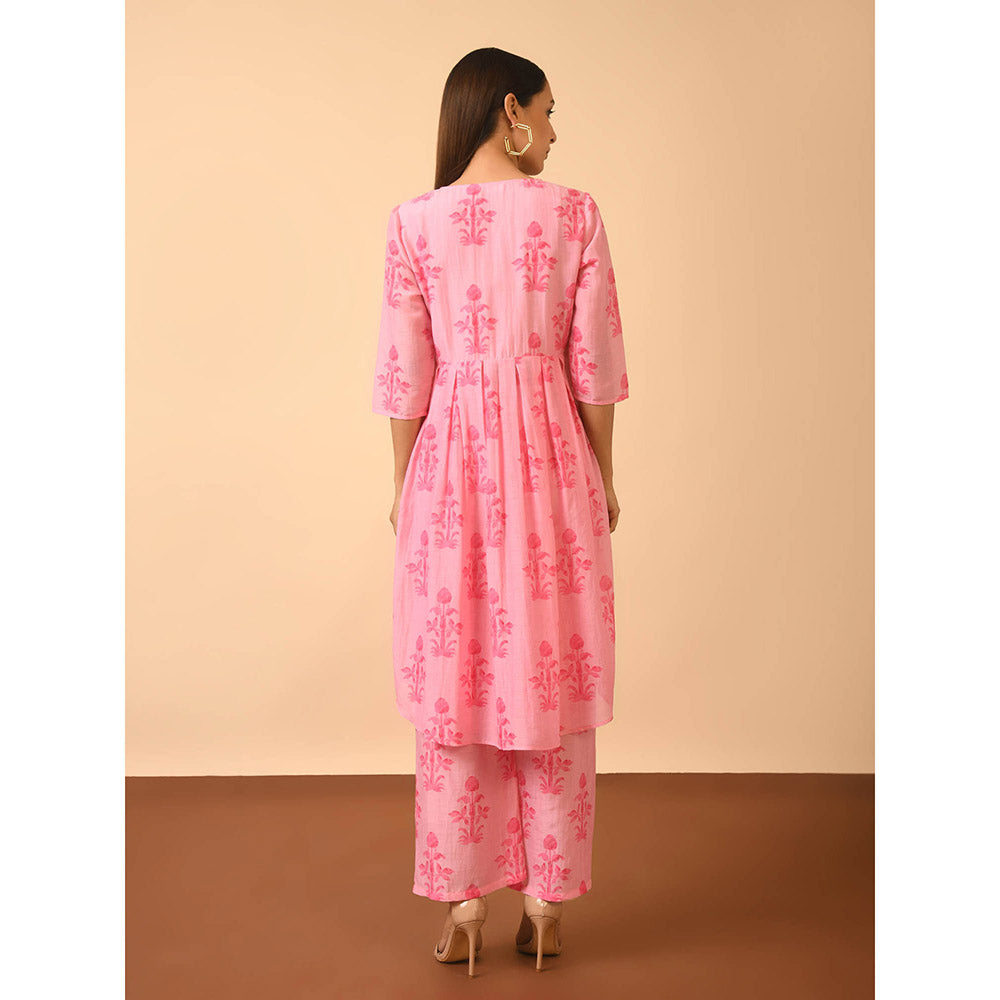 GRASS & SUNSHINE Pink Cotton Silk Kurta with Pant (Set of 2)
