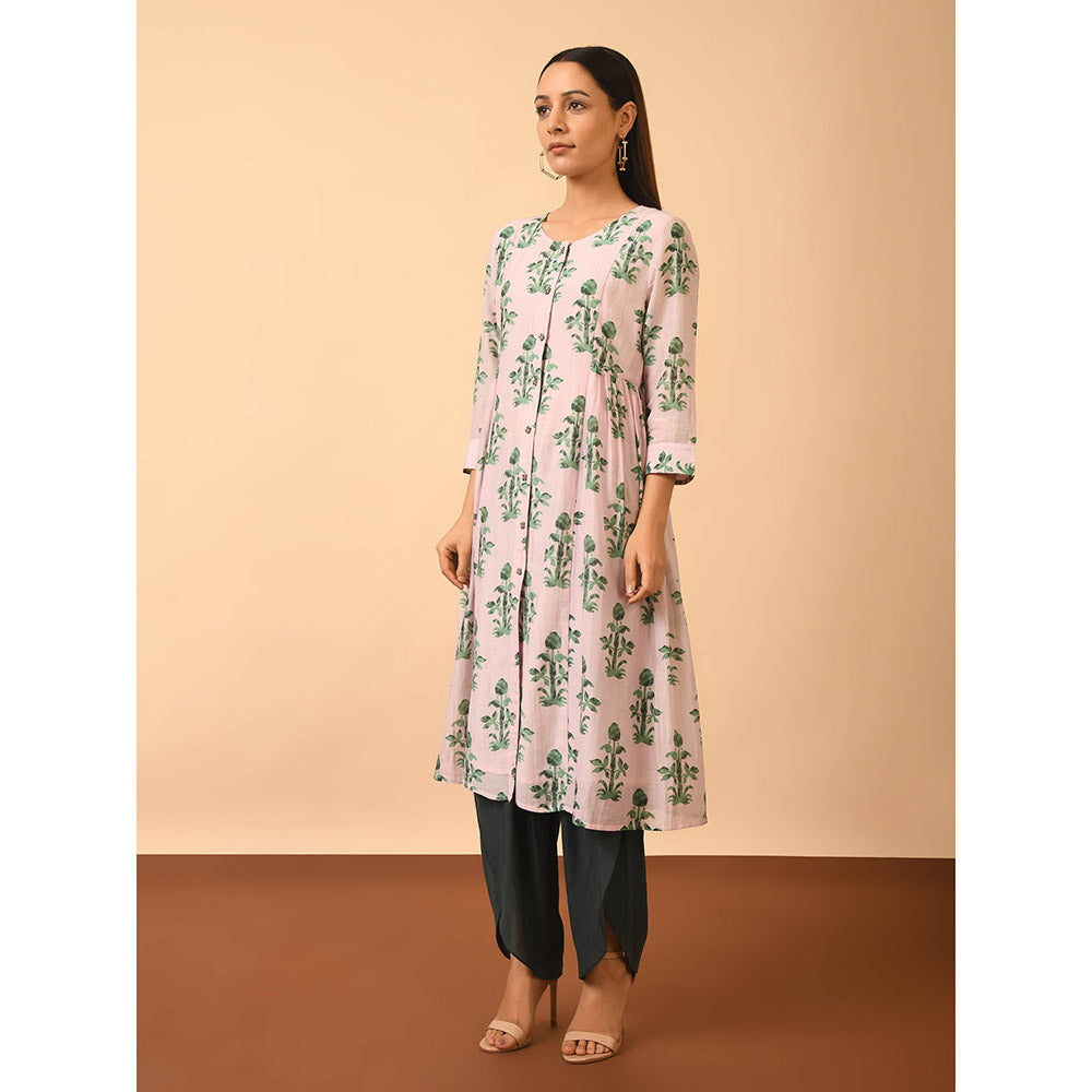 GRASS & SUNSHINE Cotton Silk Printed Kurta with Modal Dhoti Pant (Set of 2)