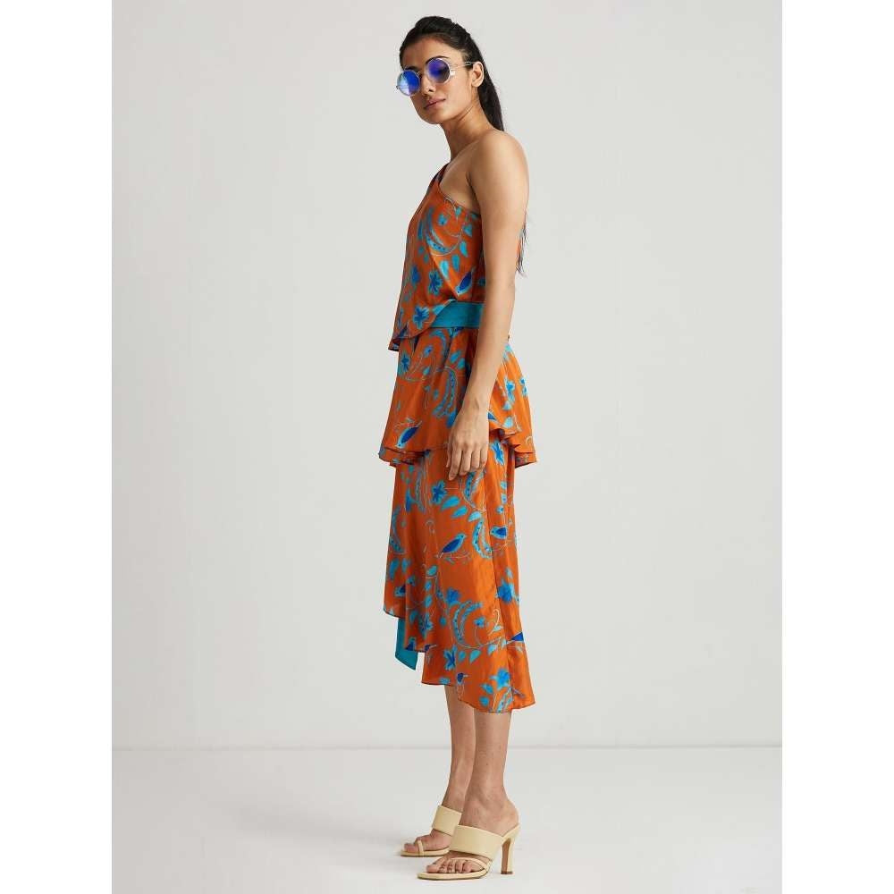 GUAPA Melo One Shoulder Midi Tiered Dress