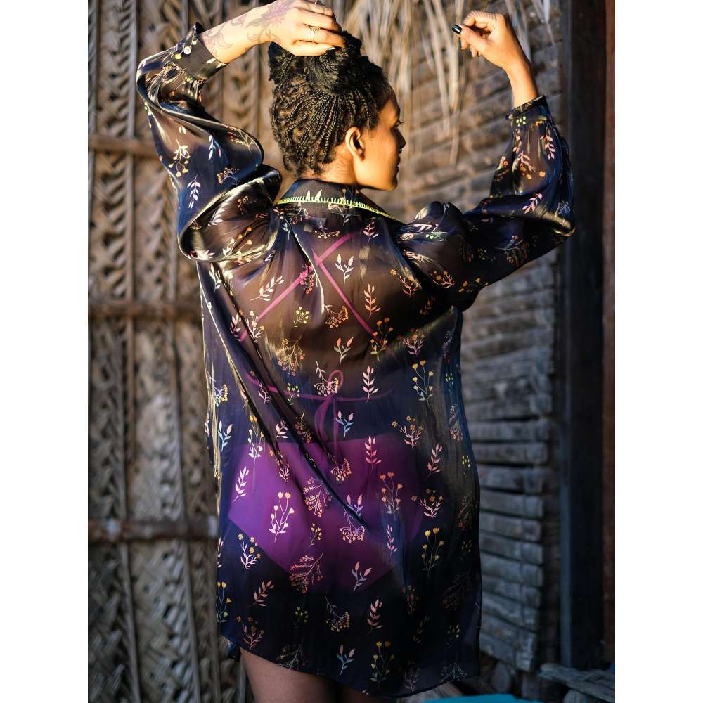 GUAPA Feriha Organza Coverup Shirt In Midnight