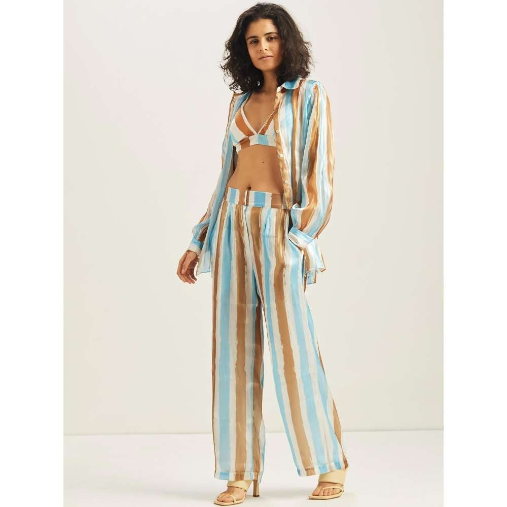 GUAPA Dilara Striped Bustier, Shirt & Pant (Set of 3)