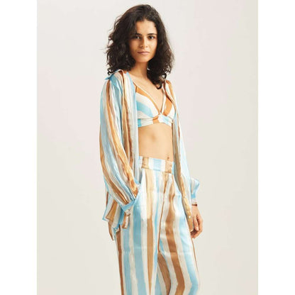 GUAPA Dilara Striped Bustier, Shirt & Pant (Set of 3)