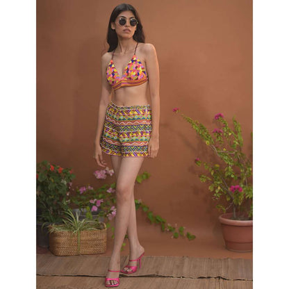 GUAPA Savannah Cotton Multi-Color Embroidered Bikini Top