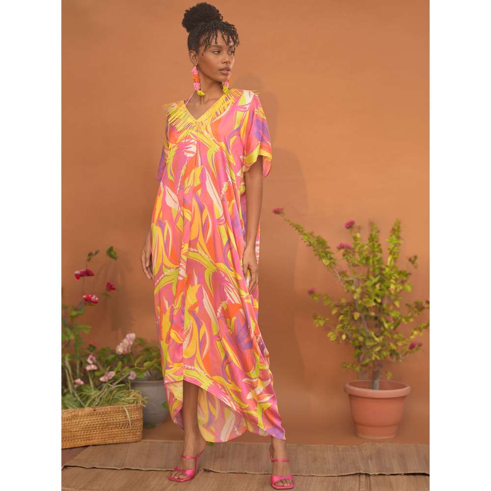 GUAPA Malibu Mul Multi-Color Printed Kaftan Maxi Dress