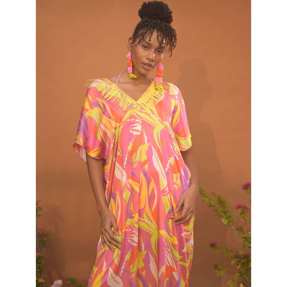 GUAPA Malibu Mul Multi-Color Printed Kaftan Maxi Dress