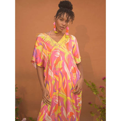 GUAPA Malibu Mul Multi-Color Printed Kaftan Maxi Dress