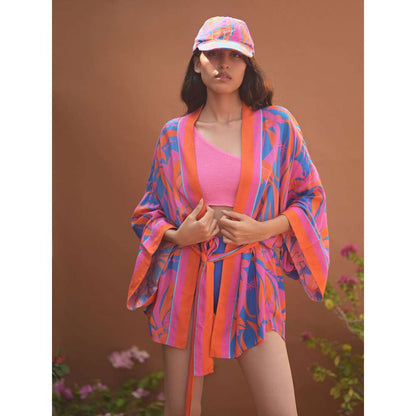 GUAPA Leila Mul Multi-Color Printed Kaftan Robe with Belt (Set of 2)