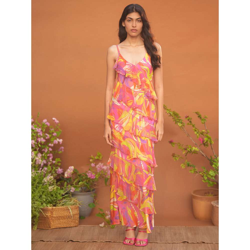 GUAPA Malibu Chiffon Multi-Color Printed Maxi Dress