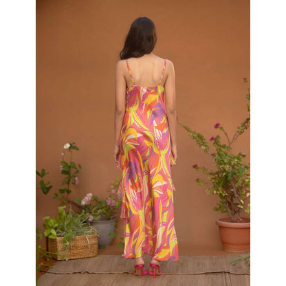 GUAPA Malibu Chiffon Multi-Color Printed Maxi Dress