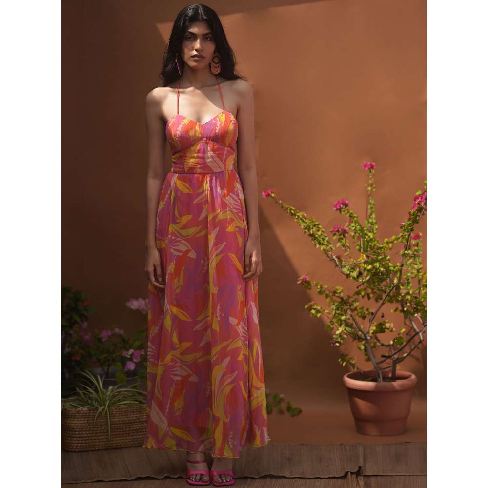 GUAPA Malibu Georgette Multi-Color Printed Maxi Dress