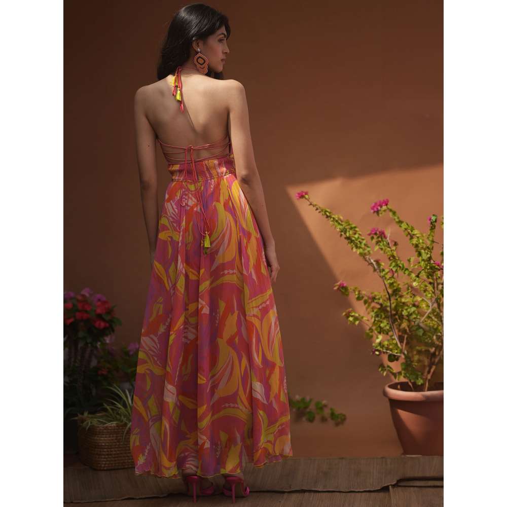GUAPA Malibu Georgette Multi-Color Printed Maxi Dress