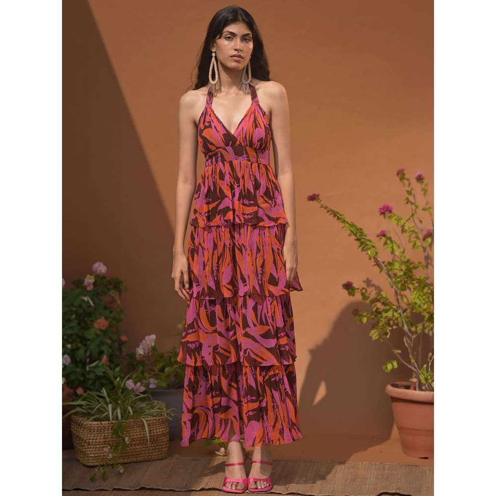 GUAPA Jasmine Chiffon Multi-Color Printed Maxi Dress