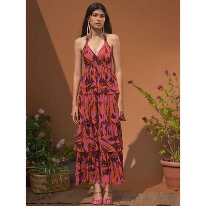 GUAPA Jasmine Chiffon Multi-Color Printed Maxi Dress