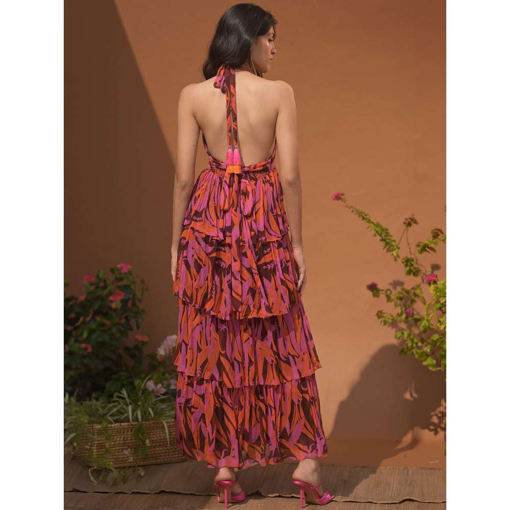 GUAPA Jasmine Chiffon Multi-Color Printed Maxi Dress