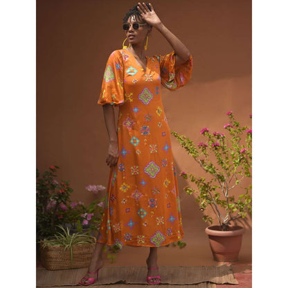 GUAPA Nora Modal Orange Printed Maxi Dress