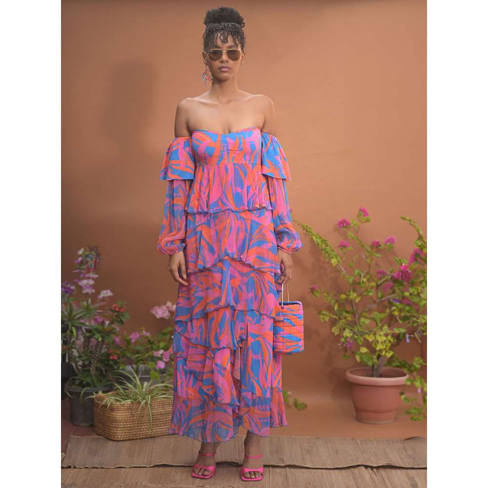 GUAPA Leila Chiffon Multi-Color Printed Maxi Dress