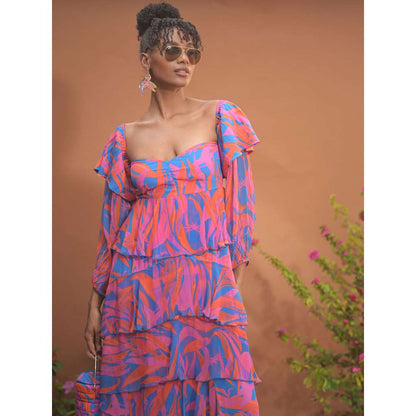 GUAPA Leila Chiffon Multi-Color Printed Maxi Dress