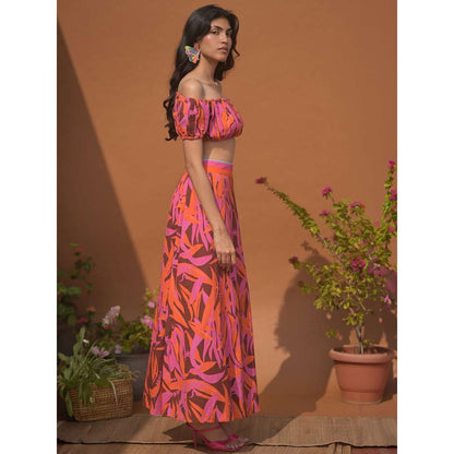 GUAPA Jasmine Linen Multi-Color Printed Maxi Skirt