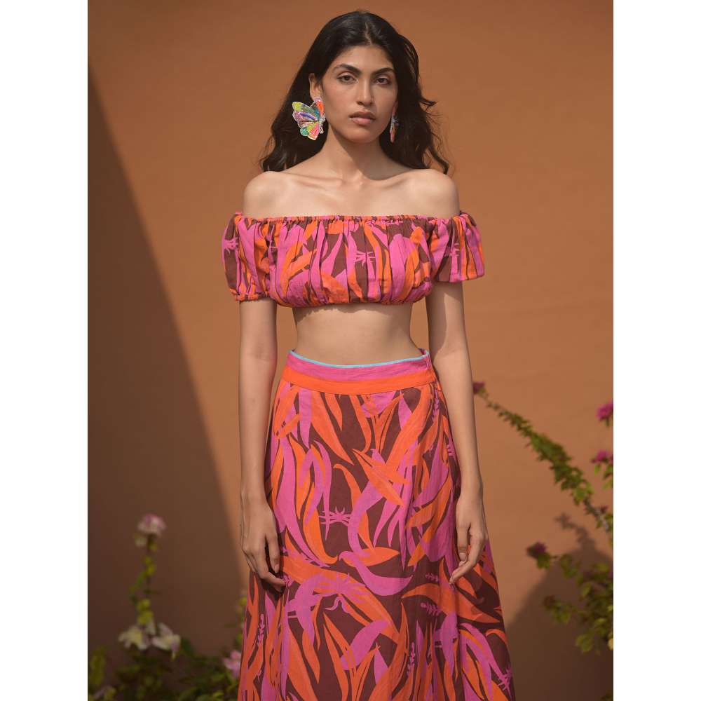 GUAPA Jasmine Linen Multi-Color Printed Maxi Skirt