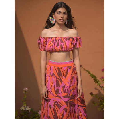 GUAPA Jasmine Linen Multi-Color Printed Maxi Skirt