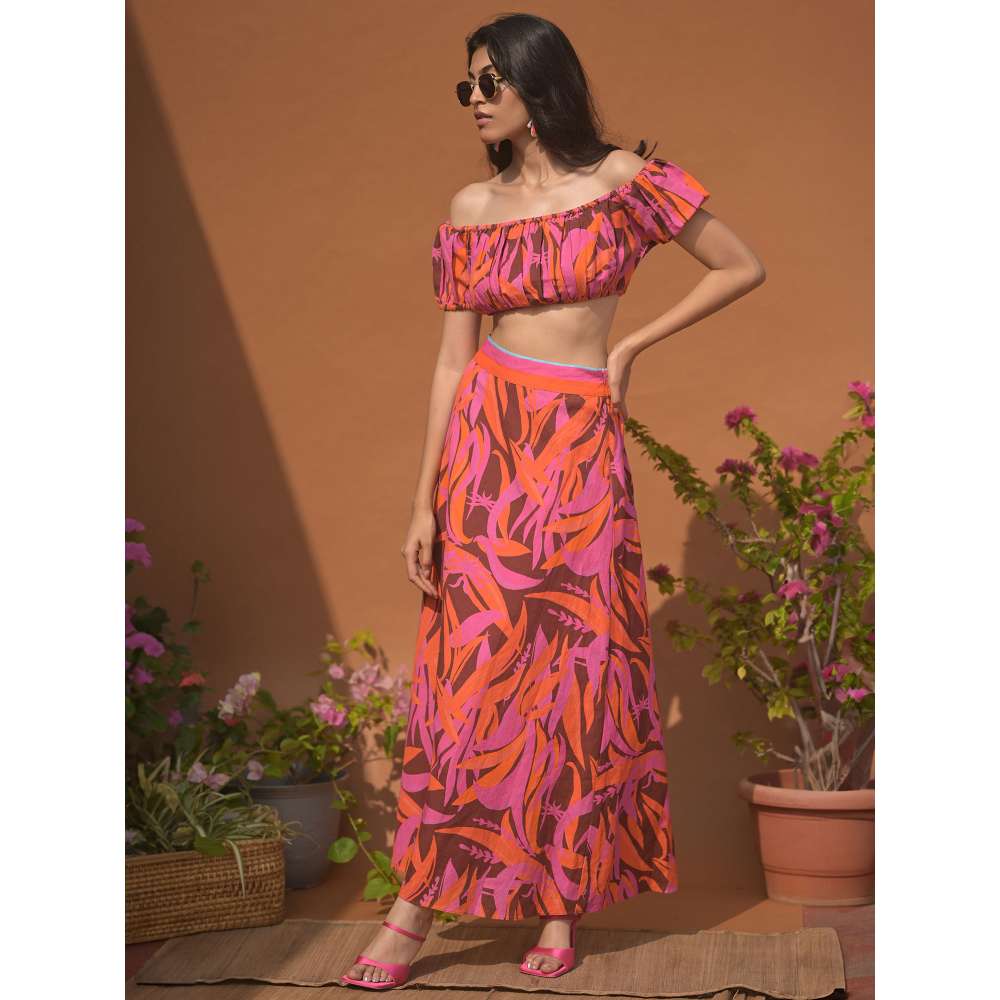 GUAPA Jasmine Linen Multi-Color Printed Maxi Skirt