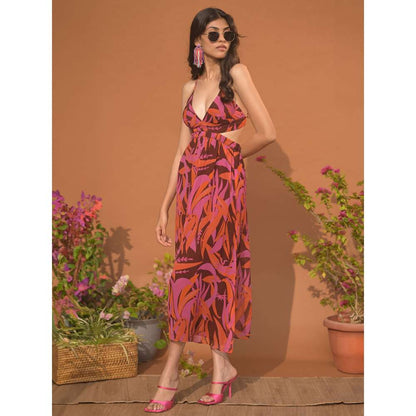 GUAPA Jasmine Chiffon Multi-Color Printed Midi Dress