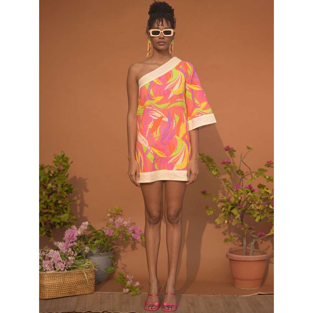 GUAPA Malibu Linen Multi-Color Printed Mini Dress