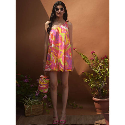 GUAPA Malibu Linen Multi-Color Printed Mini Dress