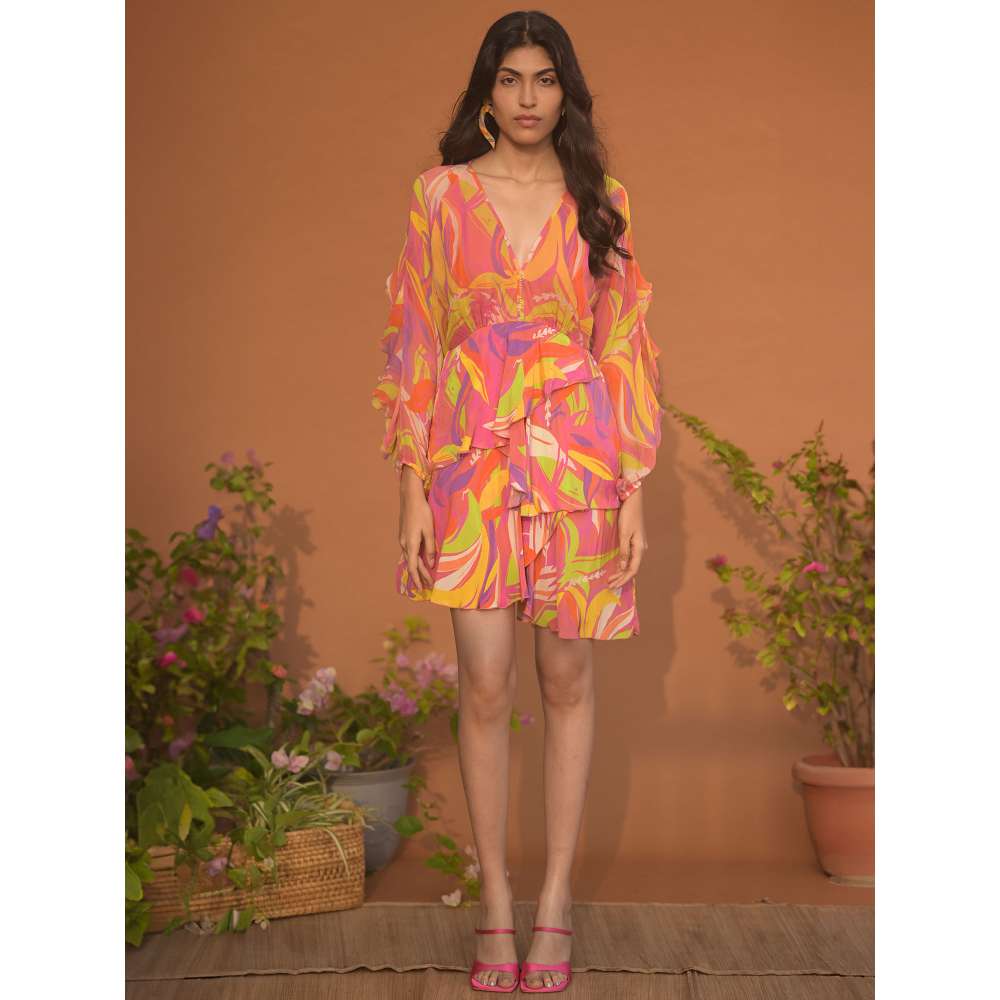 GUAPA Malibu Chiffon Multi-Color Printed Mini Dress