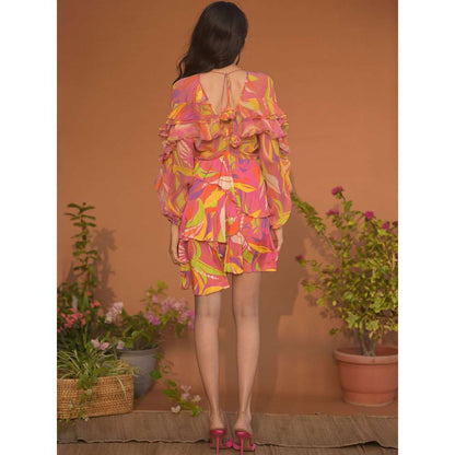 GUAPA Malibu Chiffon Multi-Color Printed Mini Dress