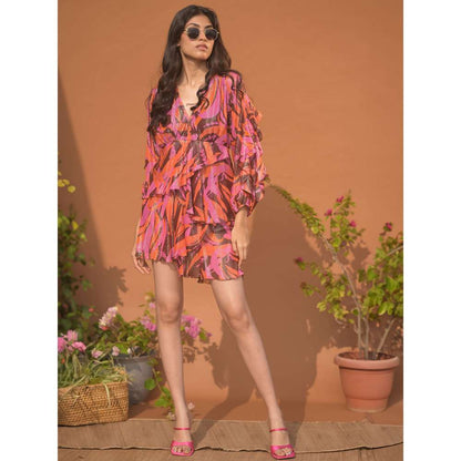 GUAPA Jasmine Georgette Multi-Color Shimmer Mini Dress