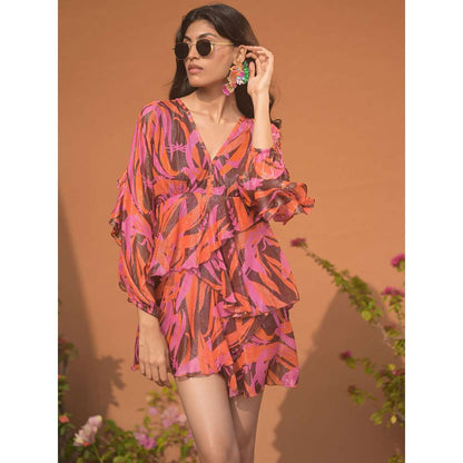 GUAPA Jasmine Georgette Multi-Color Shimmer Mini Dress