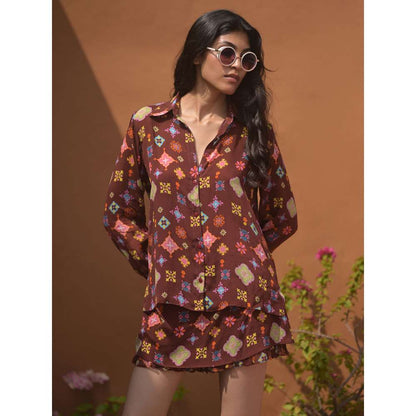 GUAPA Cleopatra Crepe Brown Printed Shirt