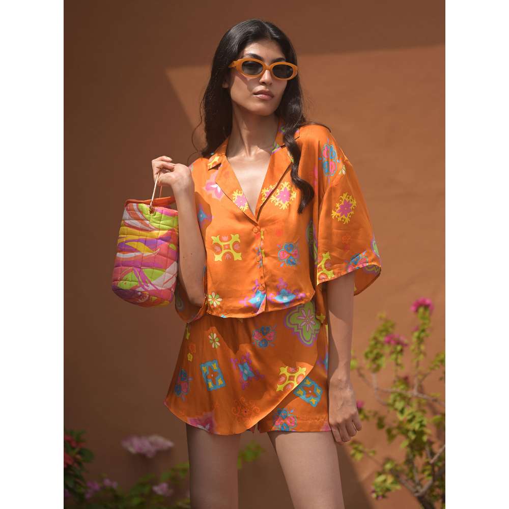 GUAPA Nora Modal Orange Printed Shirt