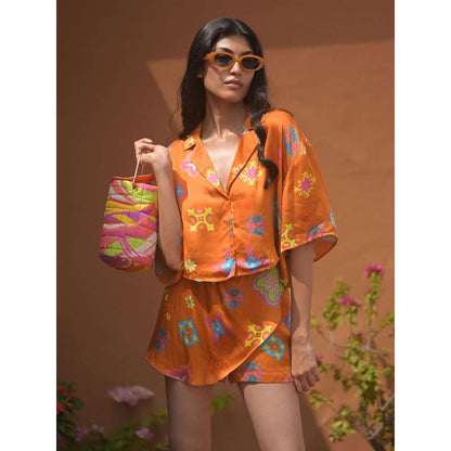 GUAPA Nora Modal Orange Printed Shirt