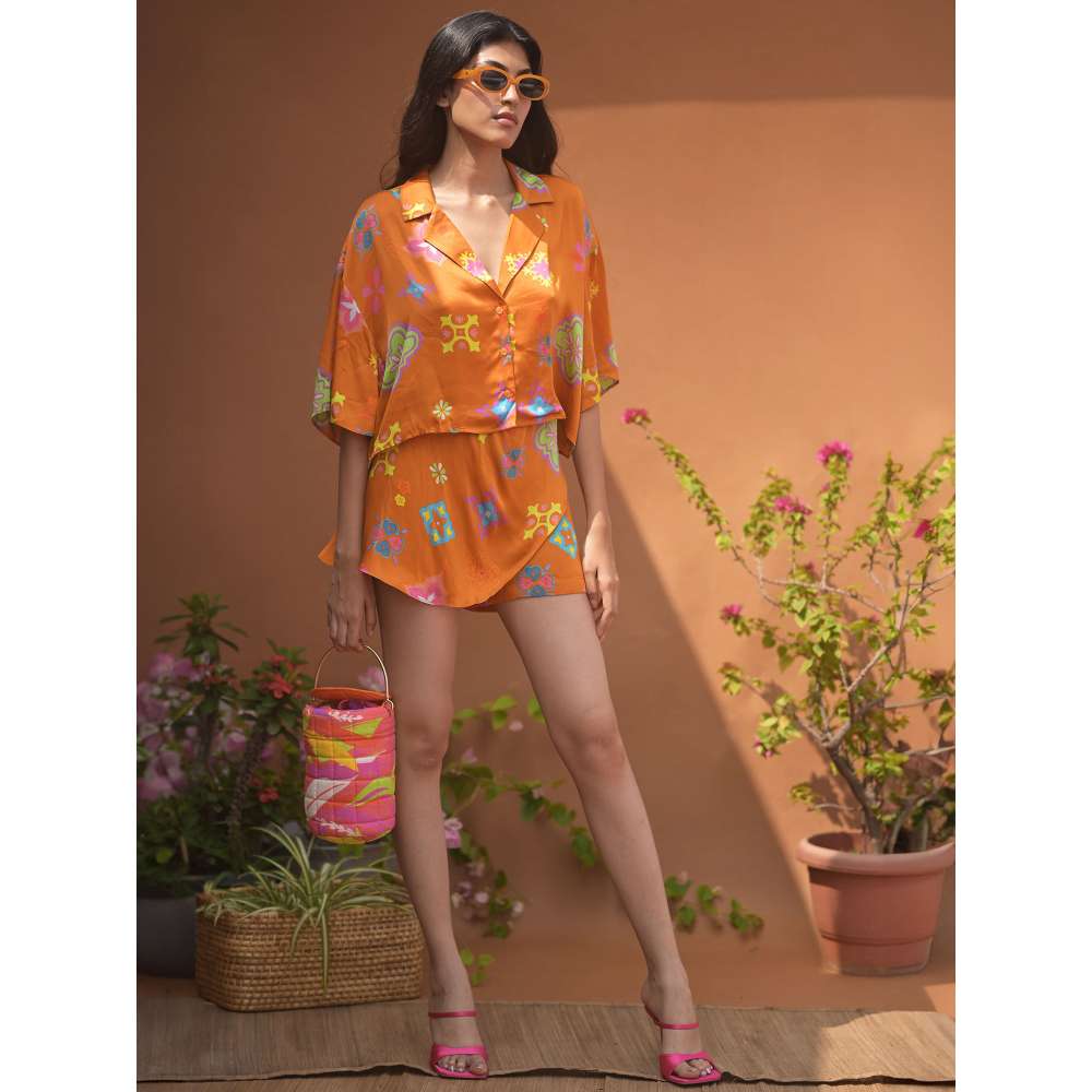 GUAPA Nora Modal Orange Printed Shirt