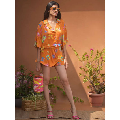 GUAPA Nora Modal Orange Printed Shirt
