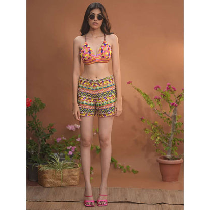 GUAPA Marrakesh Cotton Multi-Color Embroidered Shorts