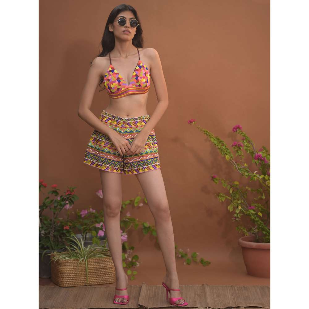 GUAPA Marrakesh Cotton Multi-Color Embroidered Shorts
