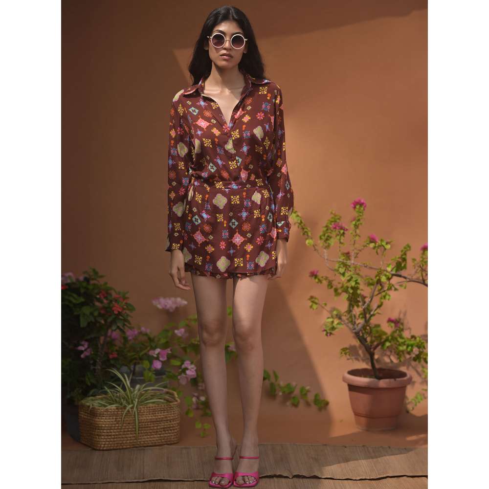 GUAPA Cleopatra Crepe Brown Printed Skorts