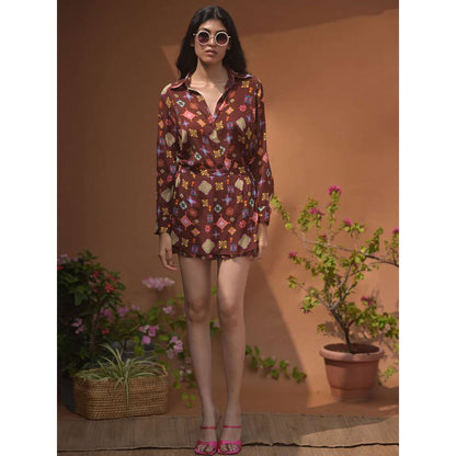 GUAPA Cleopatra Crepe Brown Printed Skorts